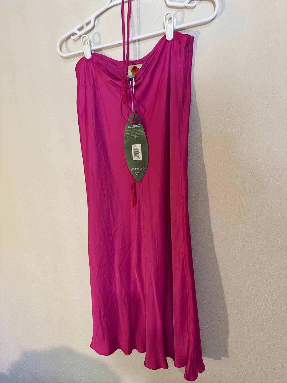 FARM Rio Pink Tied Midi Skirt with beaded ties